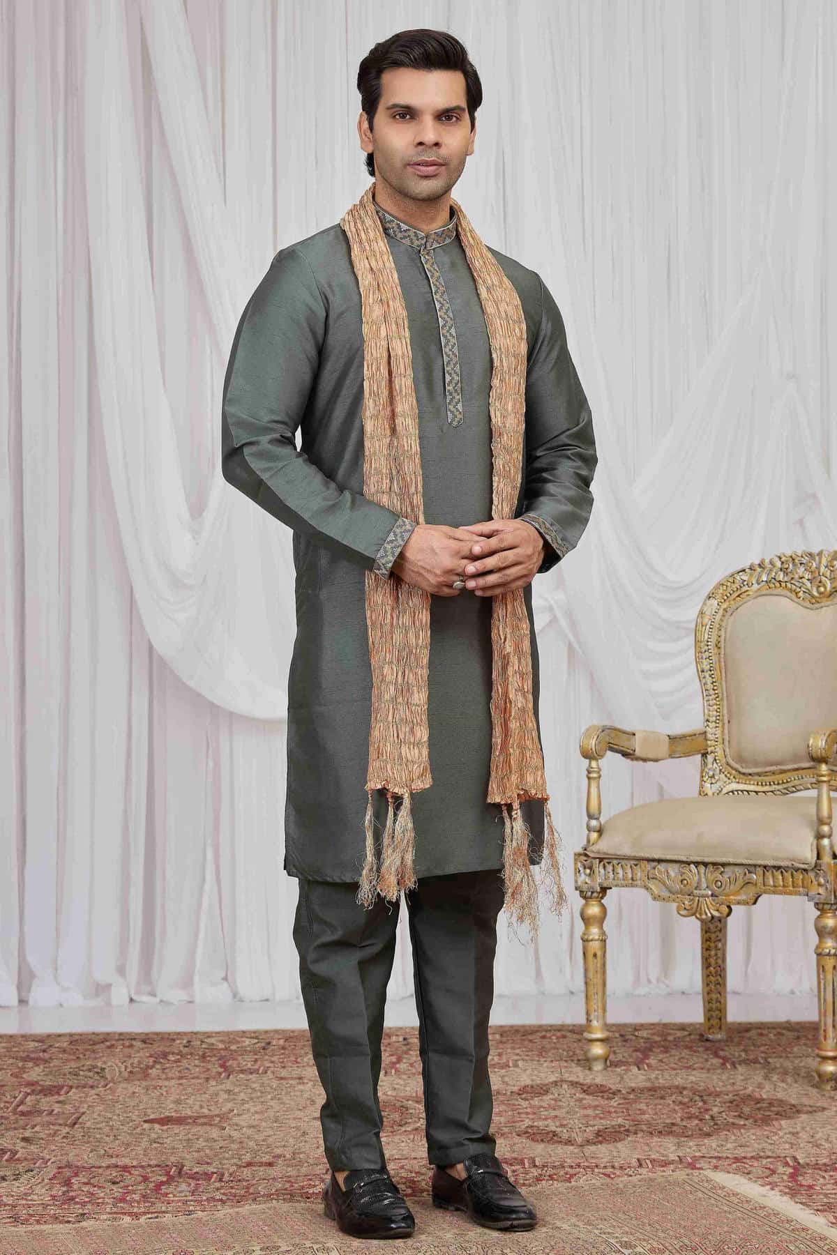 Green Colour Art Silk Embroidery Work Kurta Pajama With Dupatta