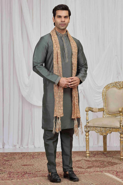 Green Colour Art Silk Embroidery Work Kurta Pajama With Dupatta