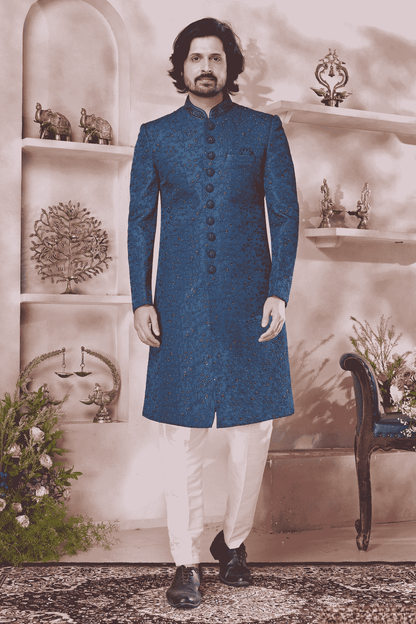 Green Colour Art Silk Embroidery Work Sherwani