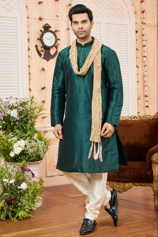 Green Colour Art Silk Kurta Pajama With Stole KP1230247