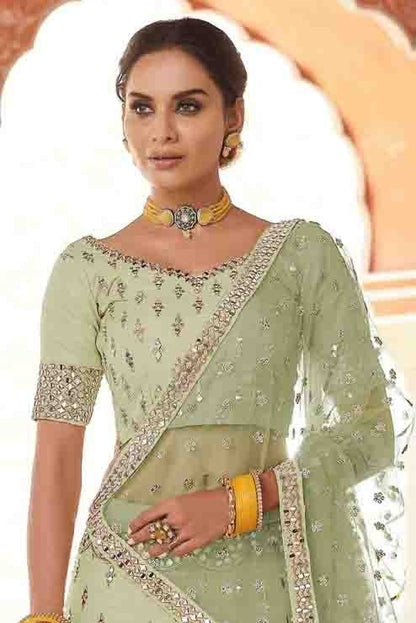 Green Colour Art Silk Mirror Work Lehenga Choli LC1080152 A