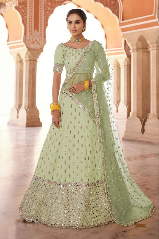 Green Colour Art Silk Mirror Work Lehenga Choli LC1080152