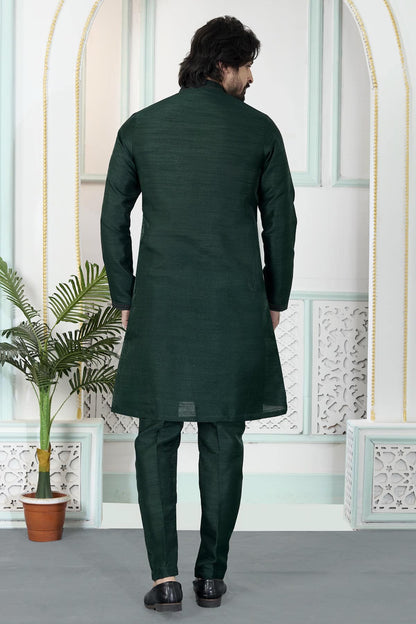 Green Colour Art Silk Pintux Work Kurta Pajama