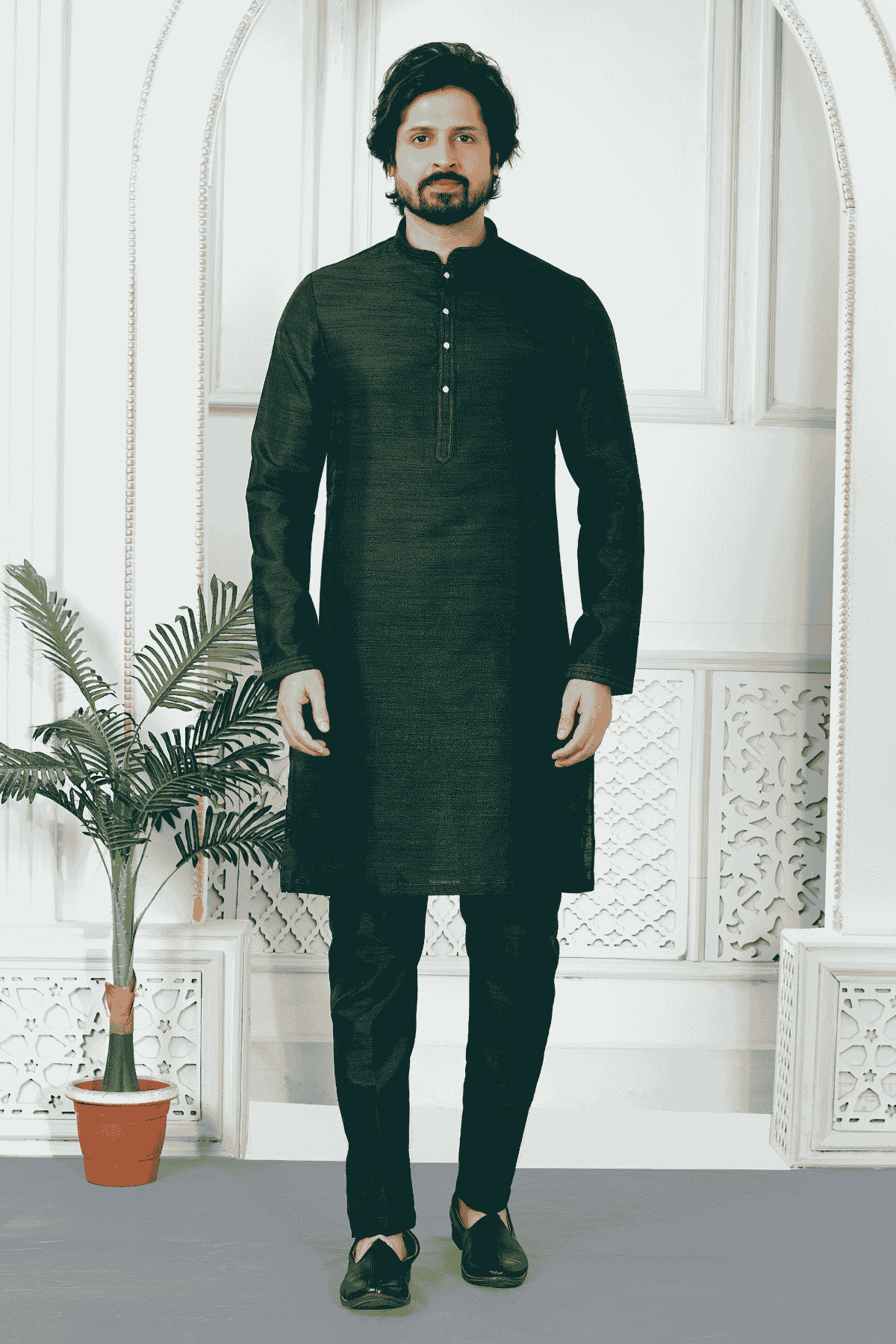 Green Colour Art Silk Pintux Work Kurta Pajama