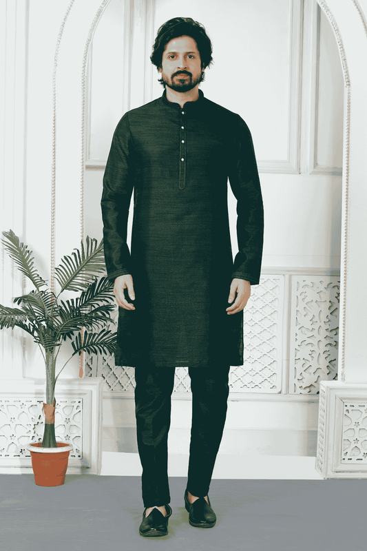 Green Colour Art Silk Pintux Work Kurta Pajama