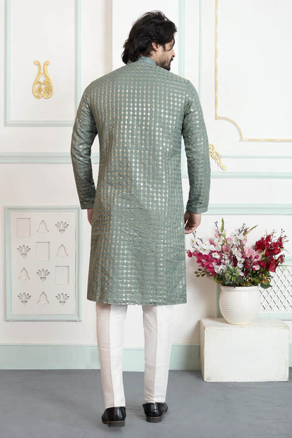 Green Colour Art Silk Pintux Work Kurta Pajama