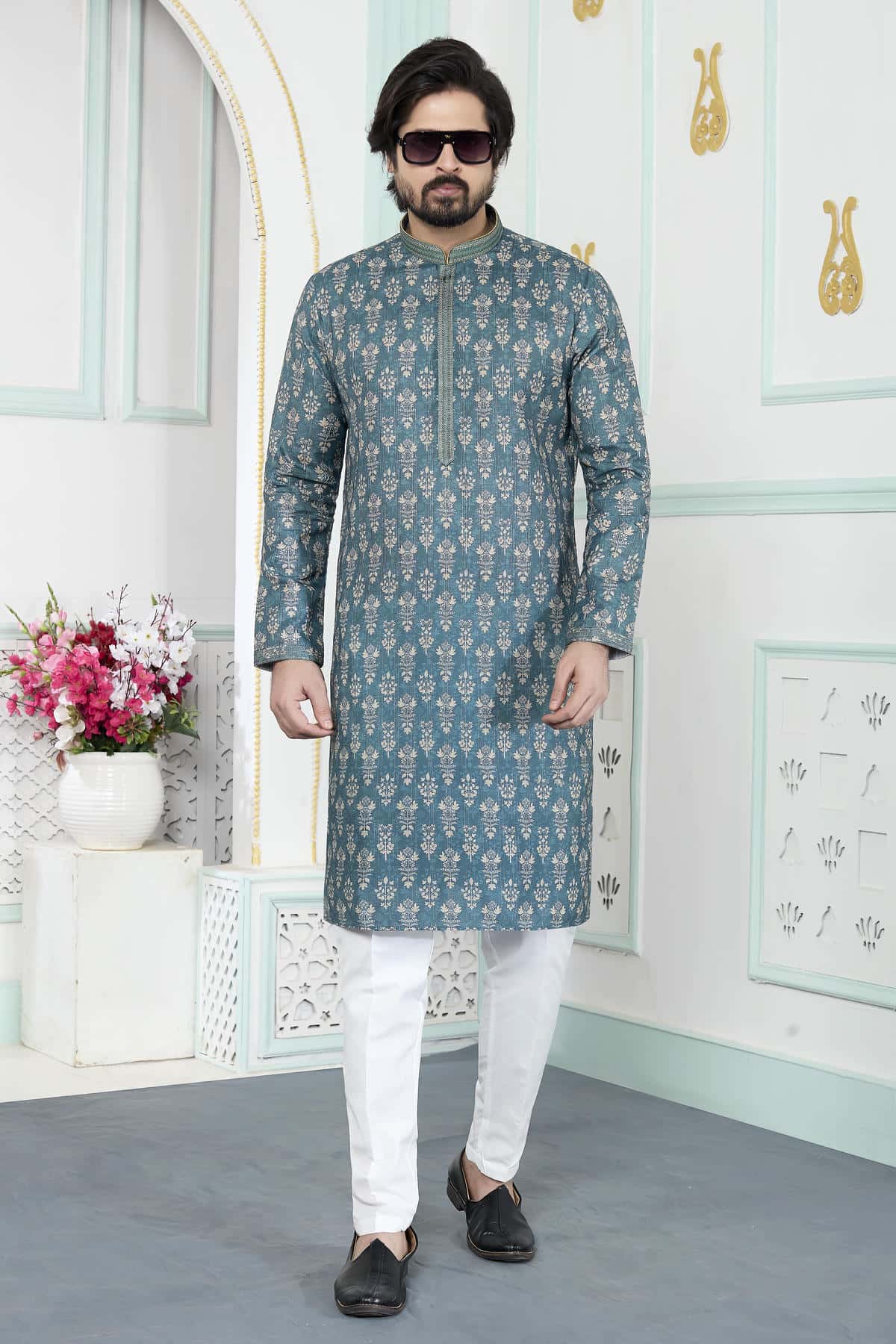 Green Colour Art Silk Pintux Work Kurta Pajama