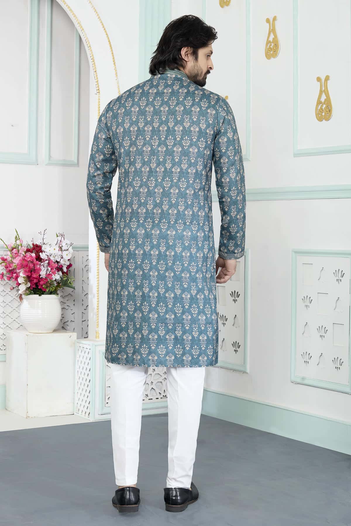 Green Colour Art Silk Pintux Work Kurta Pajama