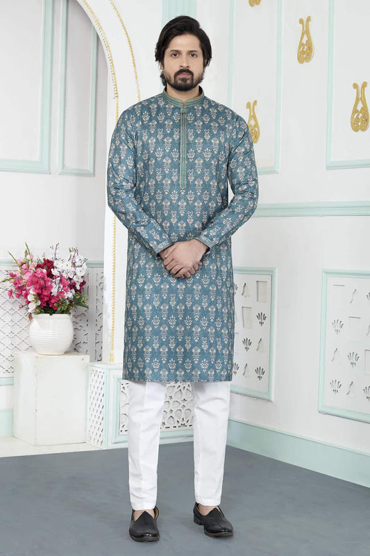 Green Colour Art Silk Pintux Work Kurta Pajama