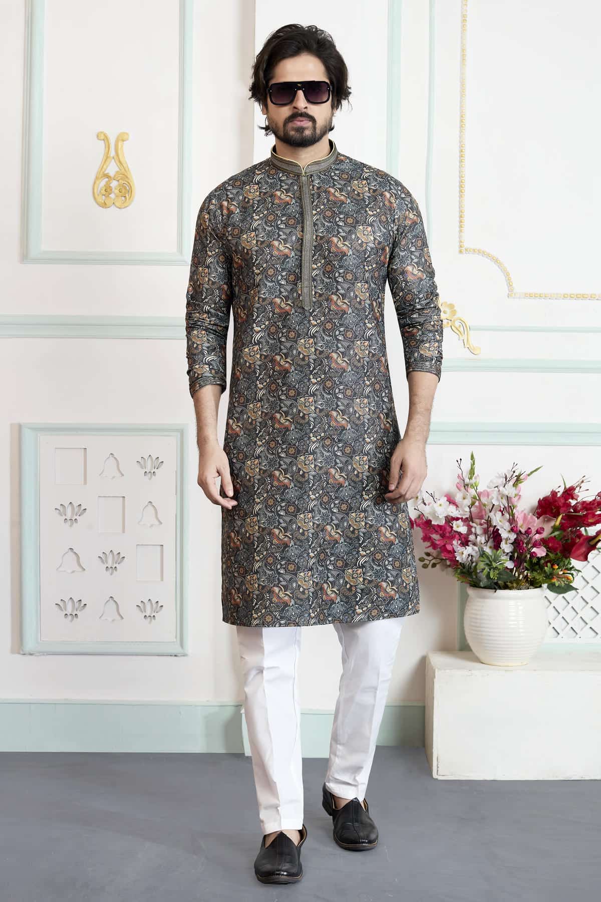 Green Colour Art Silk Pintux Work Kurta Pajama