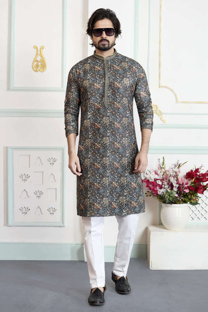 Green Colour Art Silk Pintux Work Kurta Pajama