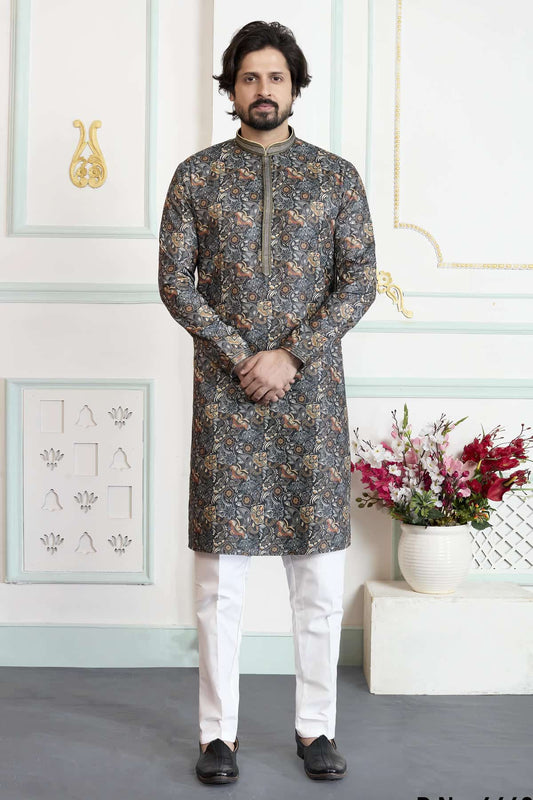 Green Colour Art Silk Pintux Work Kurta Pajama