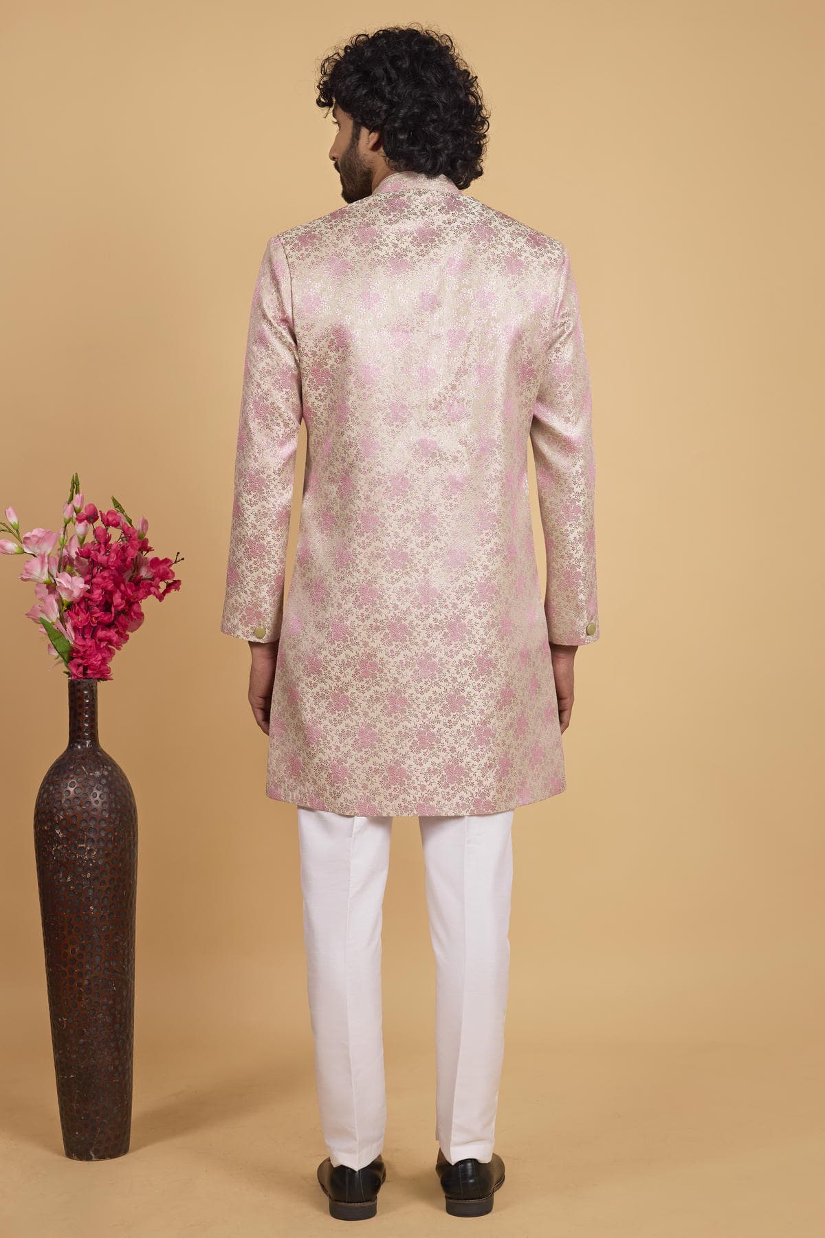 Green Colour Art Silk Pintux Work Semi Indo Western Sherwani