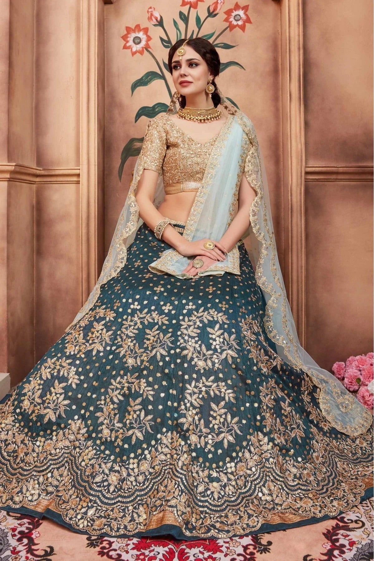 Green Colour Art Silk Sequins Work Lehenga Choli LC1080440 A