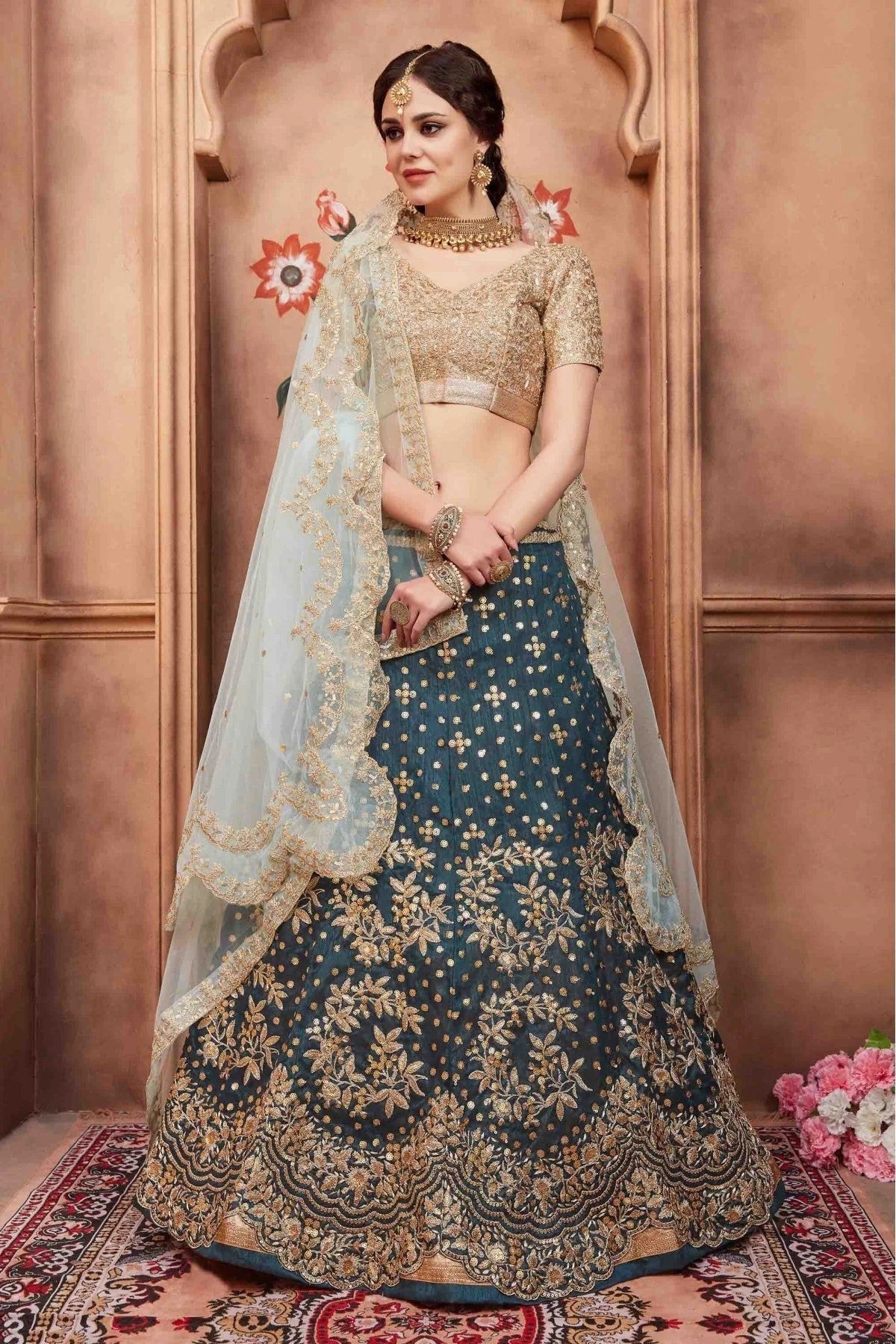 Green Colour Art Silk Sequins Work Lehenga Choli LC1080440