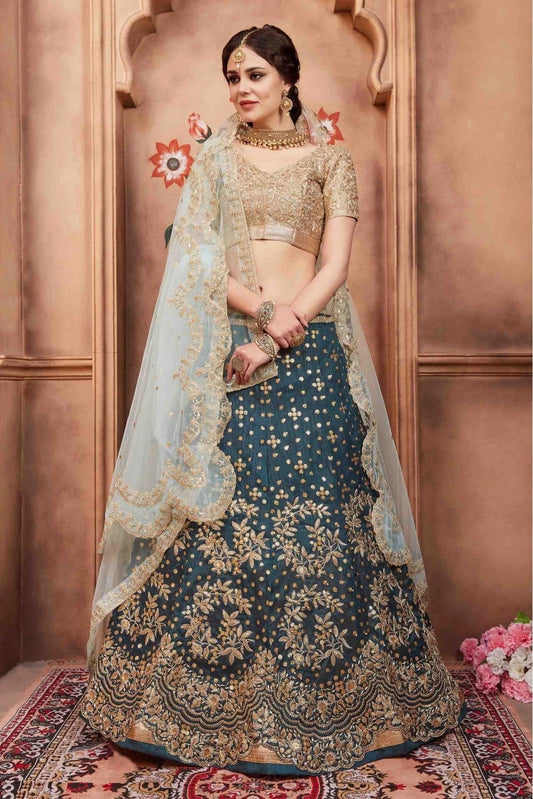 Green Colour Art Silk Sequins Work Lehenga Choli LC1080440