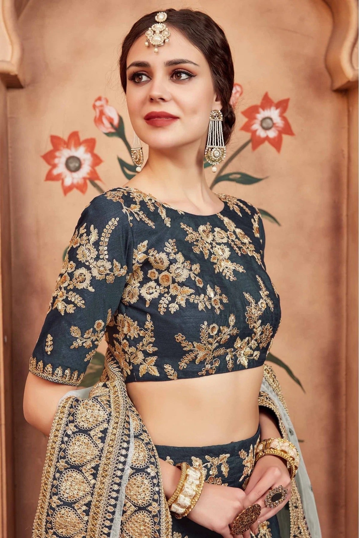 Green Colour Art Silk Sequins Work Lehenga Choli LC1080446 B