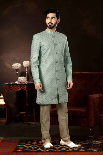 Green Colour Art Silk Sherwani SH1040359