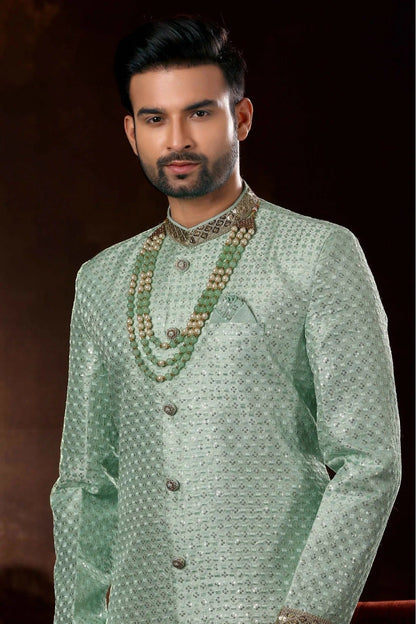 Green Colour Art Silk Sherwani SH1040362 A