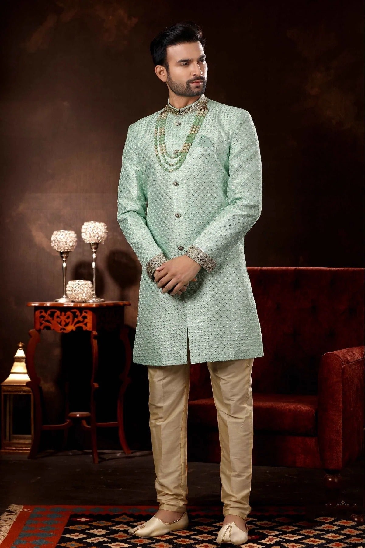 Green Colour Art Silk Sherwani SH1040362