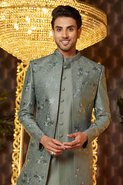 Green Colour Art Silk Thread Work Embroidery 3 Pcs Indo Western