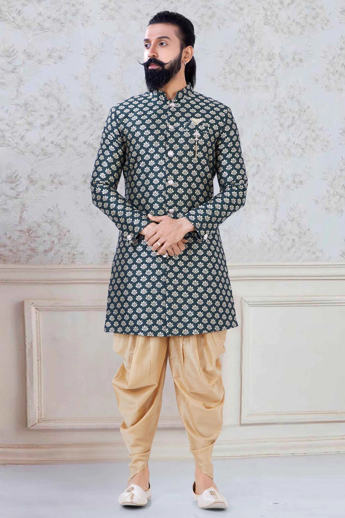 Green Colour Banarasi Festival Wear Dhoti Sherwani SH1130003