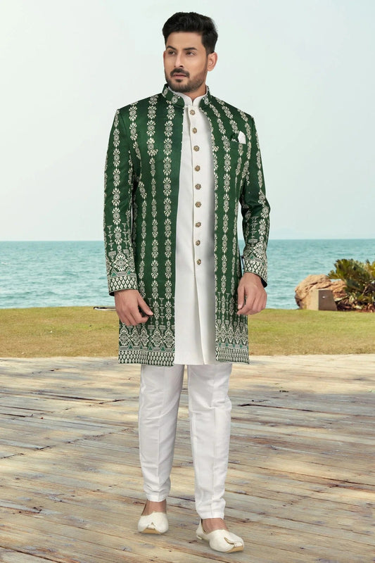 Green Colour Banarasi Silk Sherwani SH1040514