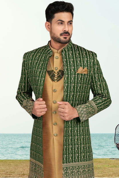 Green Colour Banarasi Silk Sherwani SH1040532 A