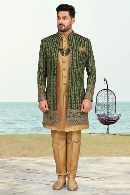 Green Colour Banarasi Silk Sherwani SH1040532