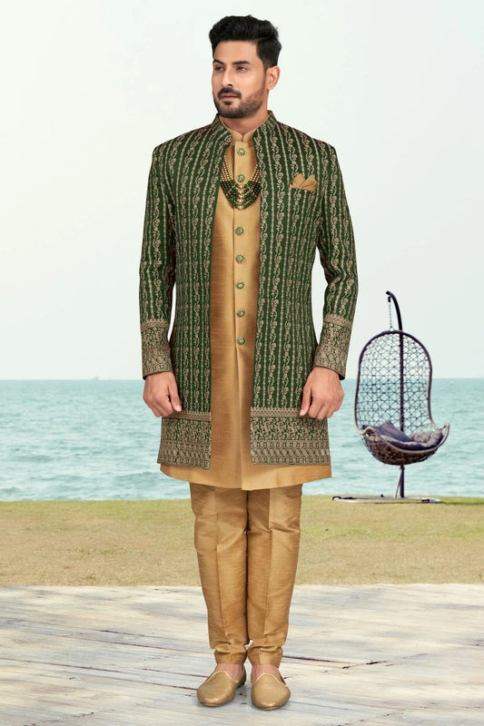 Green Colour Banarasi Silk Sherwani SH1040532