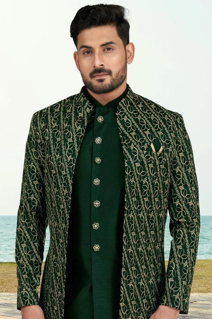 Green Colour Banarasi Silk Sherwani SH1040534 A
