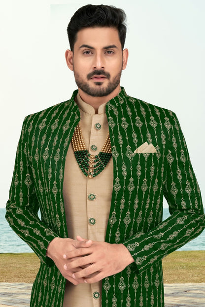 Green Colour Banarasi Silk Sherwani SH1040542 A
