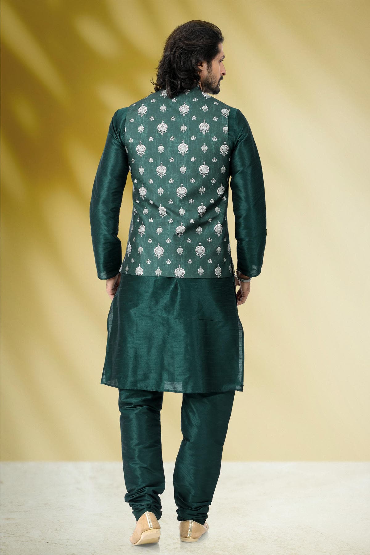 Green Colour Banarasi Silk Woven Work Kurta Pajama With Jacket