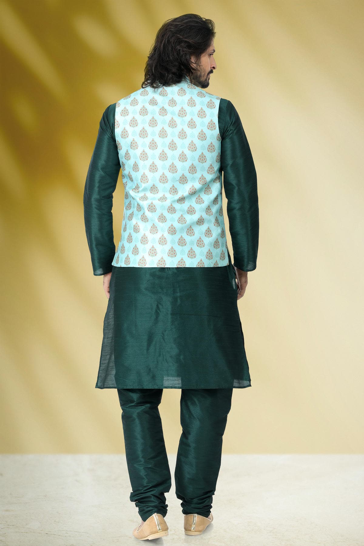 Green Colour Banarasi Silk Woven Work Kurta Pajama With Jacket