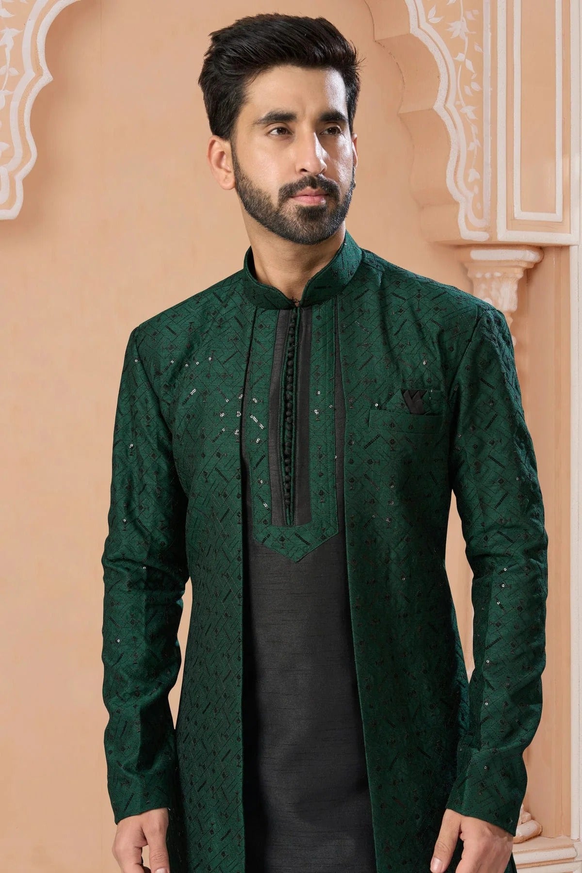 Green Colour Banglori Silk Sherwani SH1040554 A