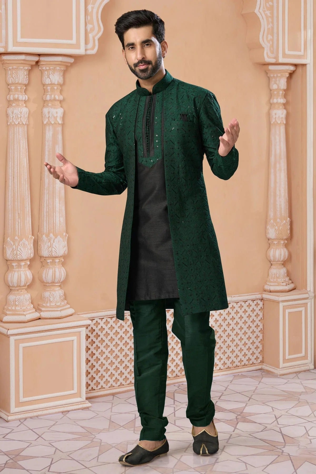 Green Colour Banglori Silk Sherwani SH1040583