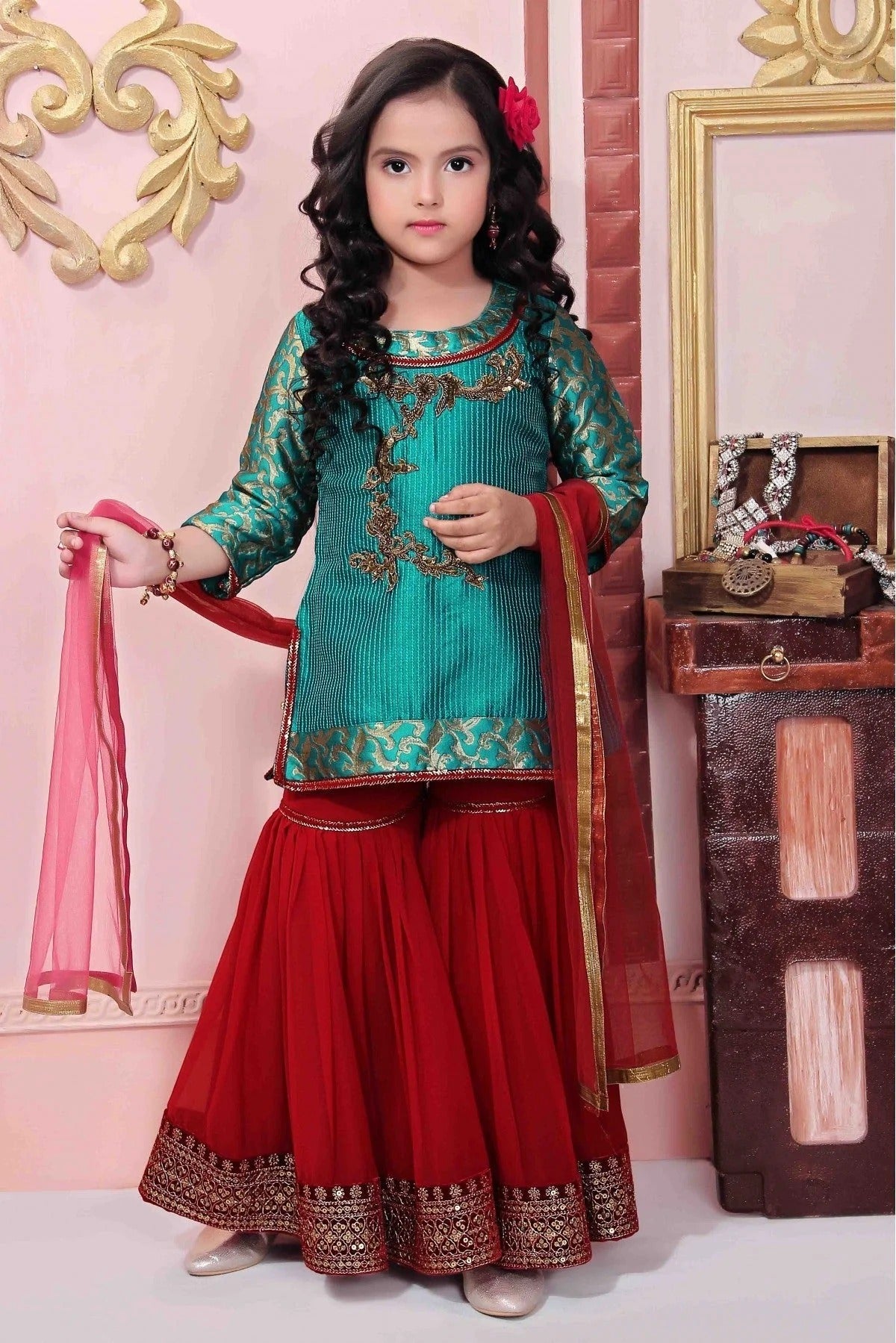 Green Colour Brocade Party Wear Sharara Suit GW1070059