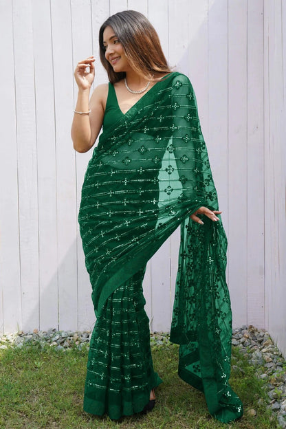 Green Colour Butterfly Net Designer Saree SD1111838