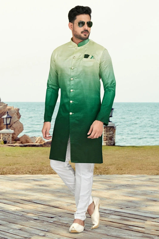Green Colour Champion Silk Indo Western Sherwani SH1040500