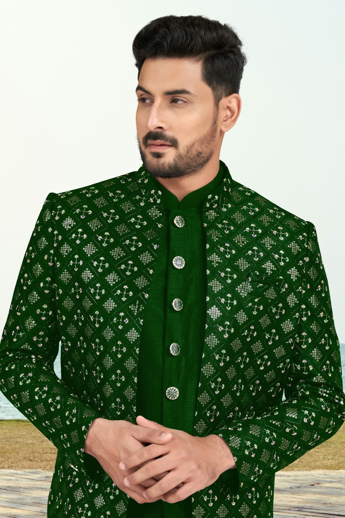 Green Colour Champion Silk Sherwani SH1040544 A