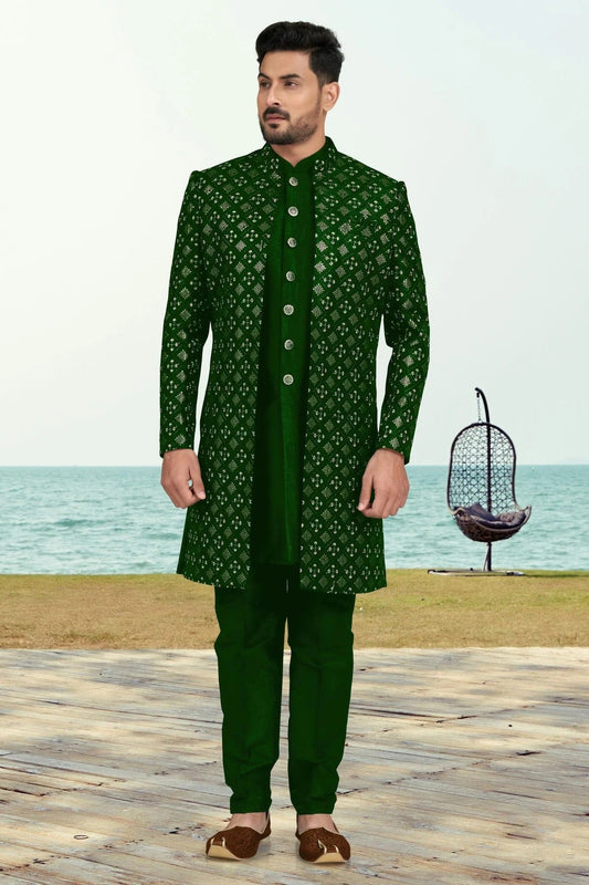Green Colour Champion Silk Sherwani SH1040544