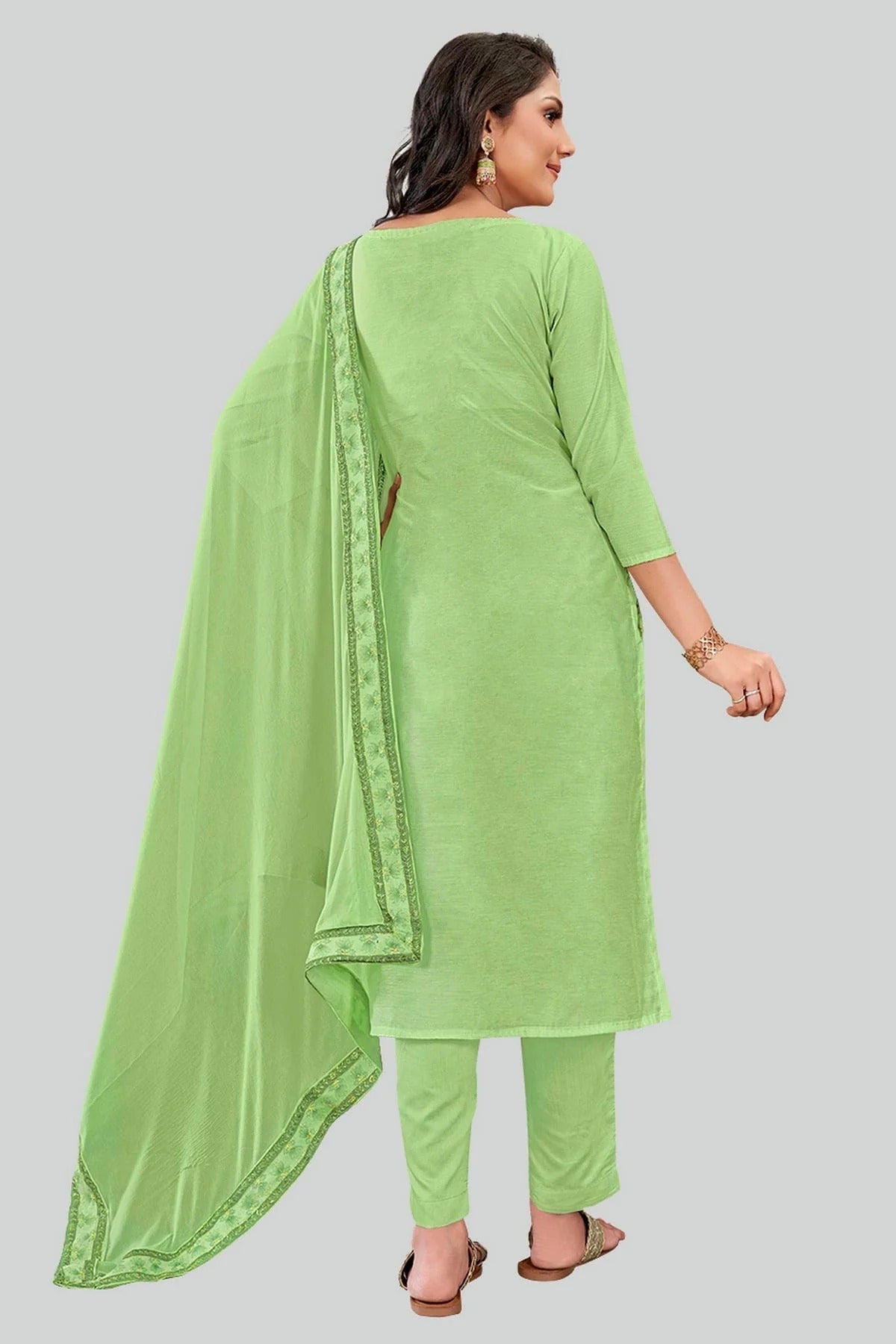 Green Colour Chanderi Silk Pant Style Suit SM1110595 A