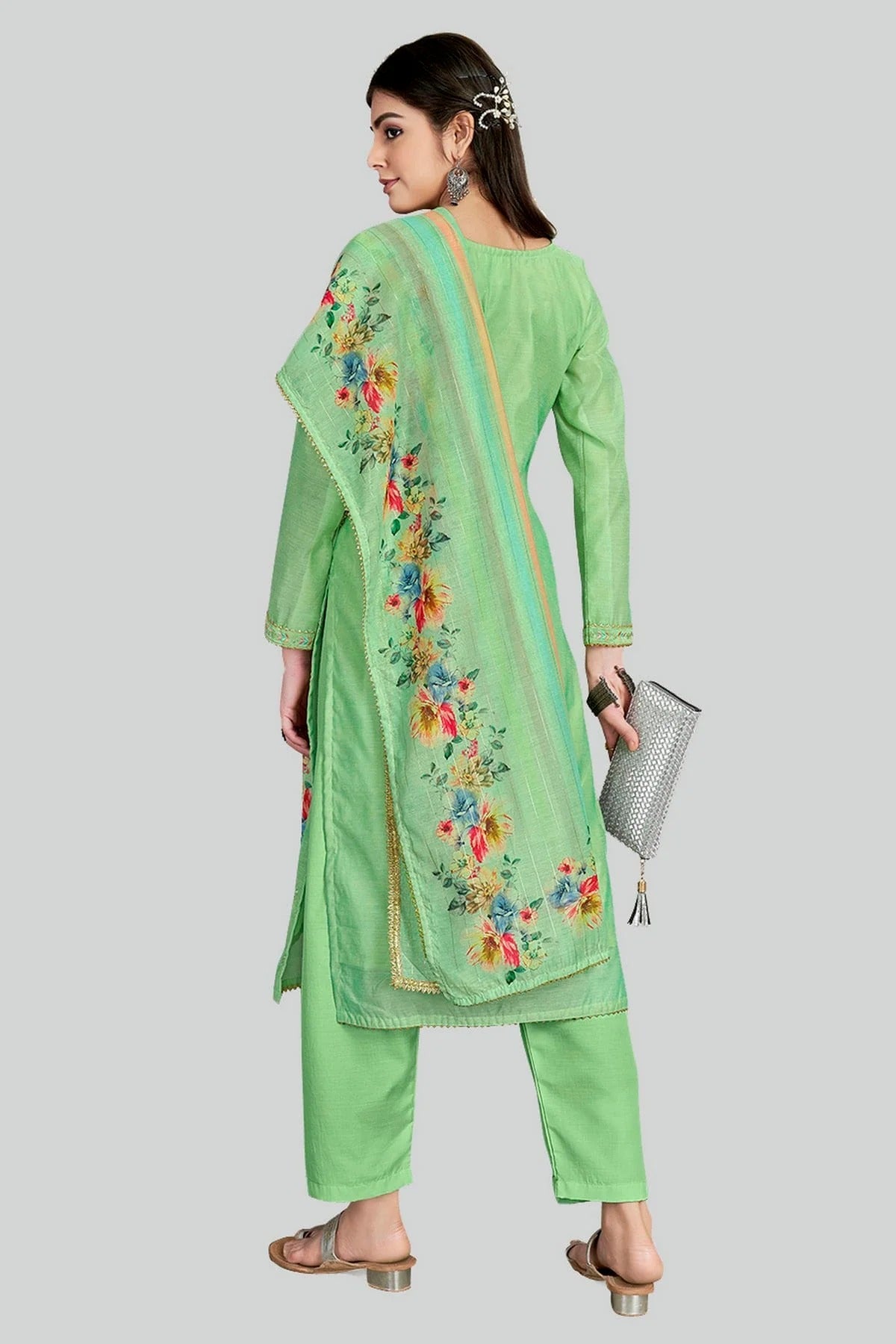 Green Colour Chanderi Silk Pant Style Suit SM1110632 A