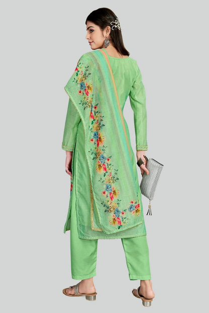 Green Colour Chanderi Silk Pant Style Suit SM1110632 A