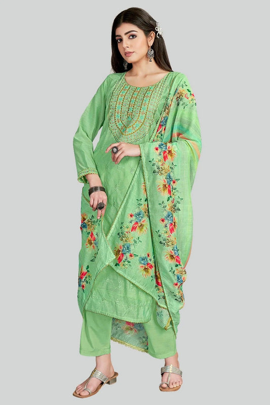 Green Colour Chanderi Silk Pant Style Suit SM1110632