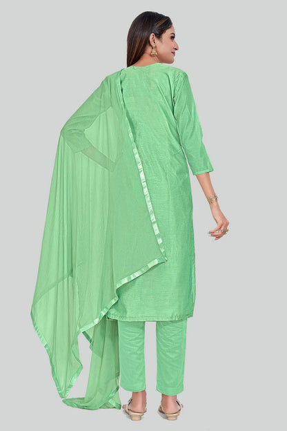 Green Colour Chanderi Silk Pant Style Suit SM1110655 A