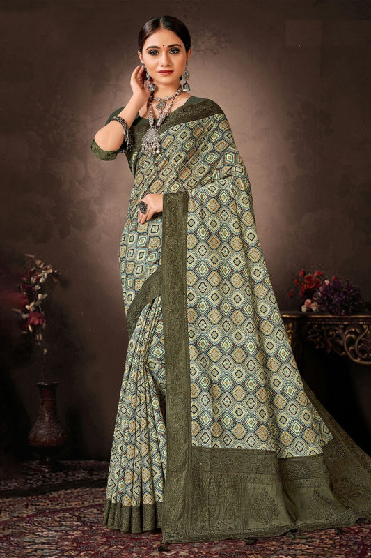 Green Colour Chanderi Silk Printed Saree LC1121633