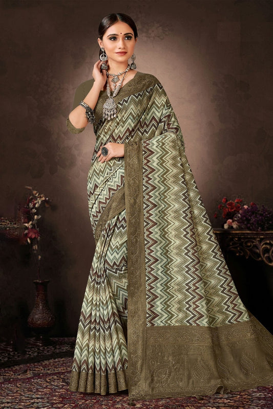 Green Colour Chanderi Silk Printed Saree LC1121636
