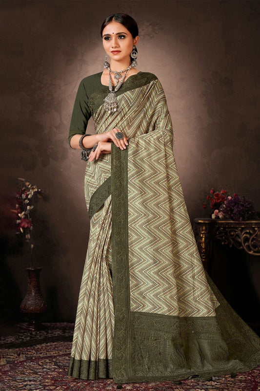 Green Colour Chanderi Silk Printed Saree LC1121637