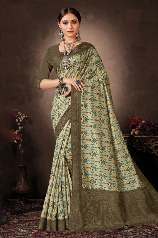 Green Colour Chanderi Silk Printed Saree LC1121638